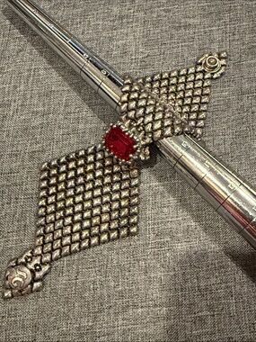 SG Liquid Metal Vintage Silver Bracelet with Red Swarovski Crystal; size -7”